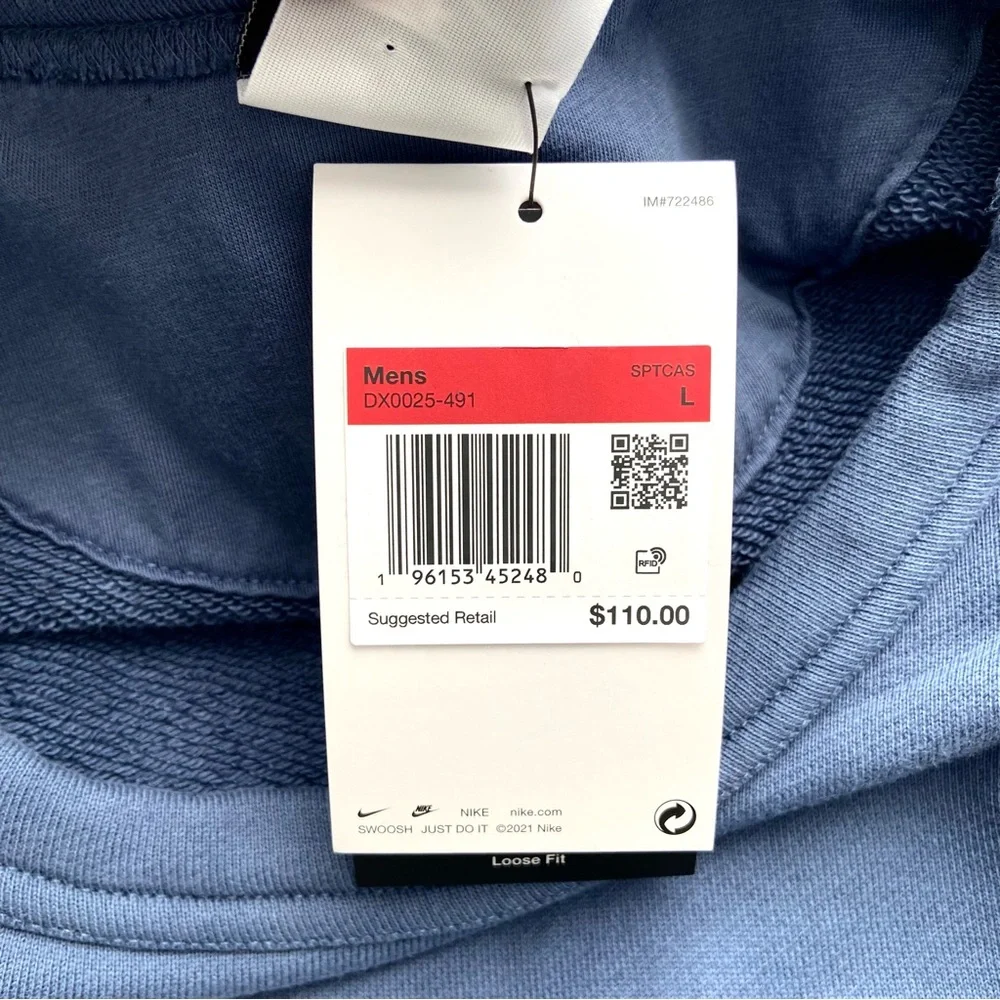 Nike Men's Sportswear Trend‎ Fleece Crew Diffused Blue Size Large DX0025-491.